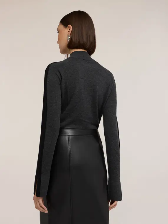 Maglia dolcevita bicolore in misto seta Donna, Grigio miniatura 2