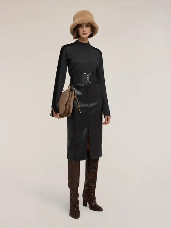 Maglia dolcevita bicolore in misto seta Donna, Grigio