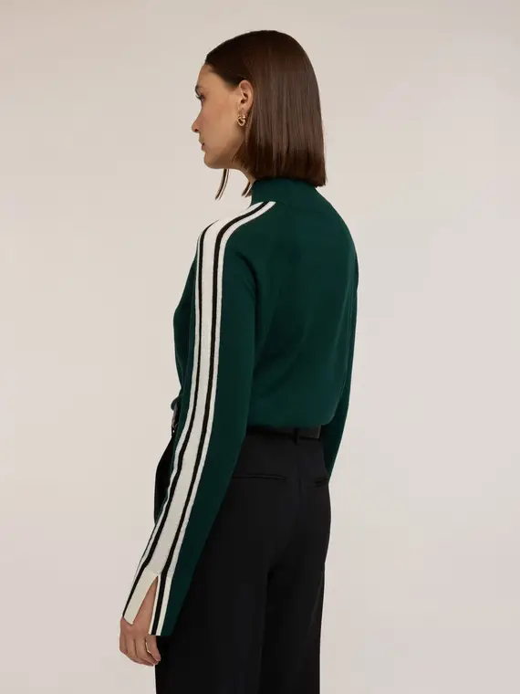 Maglia dolcevita bicolore in misto seta Donna, Verde miniatura 2