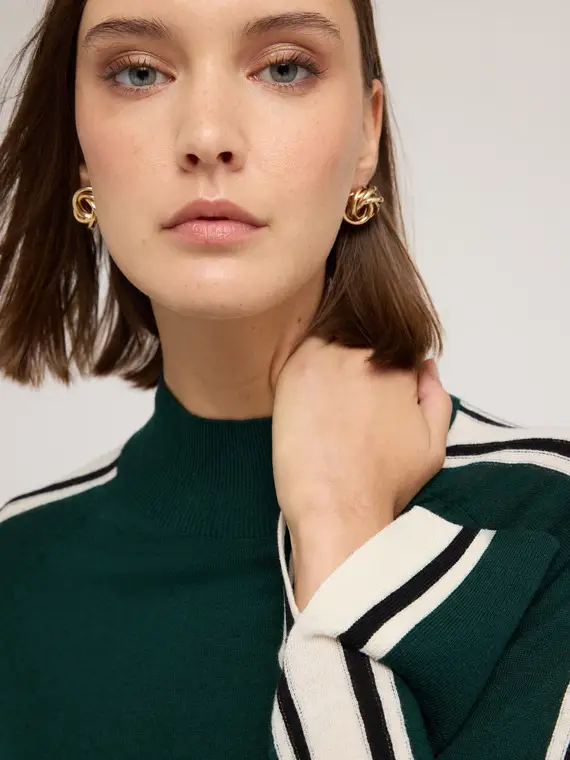 Maglia dolcevita bicolore in misto seta Donna, Verde miniatura 3