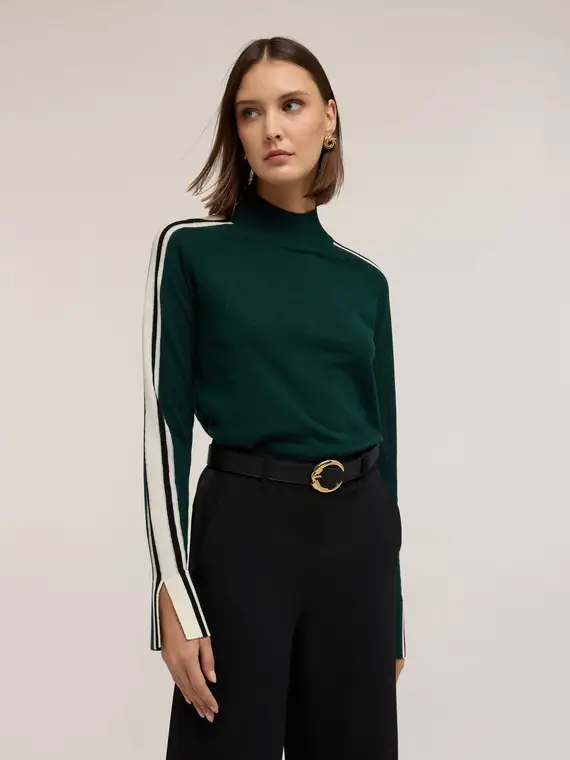 Maglia dolcevita bicolore in misto seta Donna, Verde