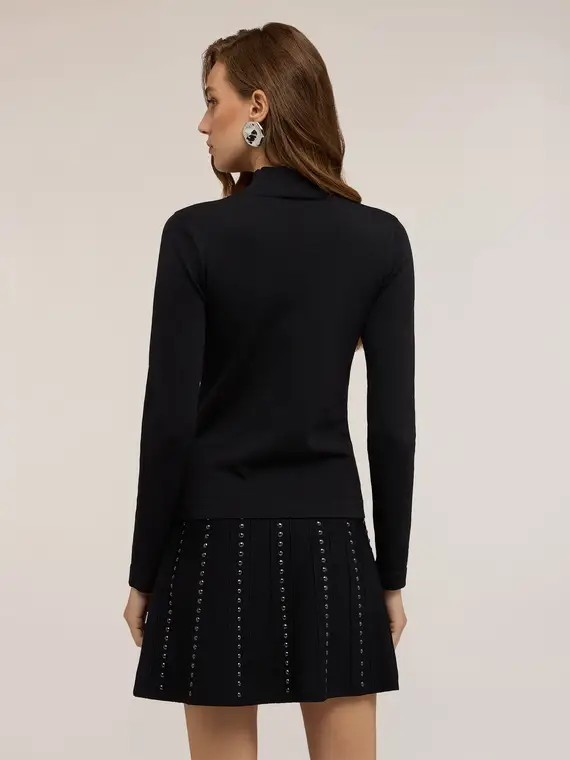 Maglia dolcevita con applicazioni Donna, Nero miniatura 2