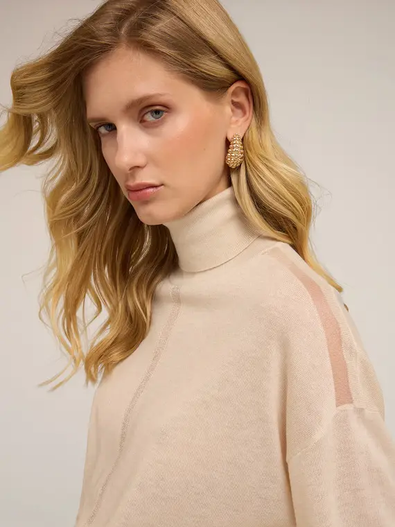 Maglia dolcevita con inserto trasparente Donna, Bianco miniatura 3