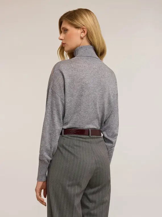 Maglia dolcevita con inserto trasparente Donna, Grigio miniatura 2