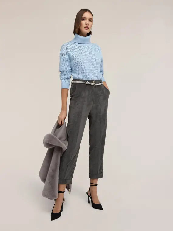 Maglia dolcevita con lavorazione a rete Donna, Azzurro