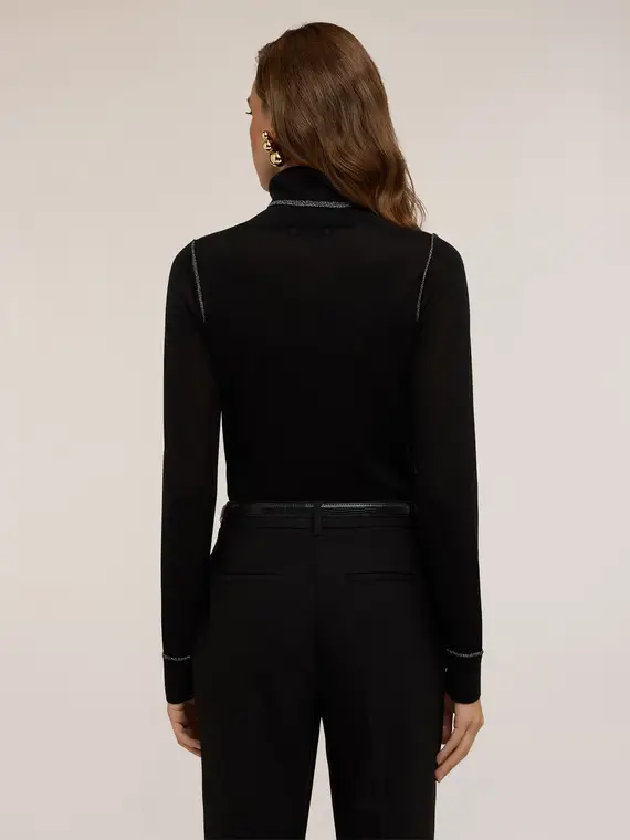 Maglia dolcevita misto seta Donna, Nero miniatura 2