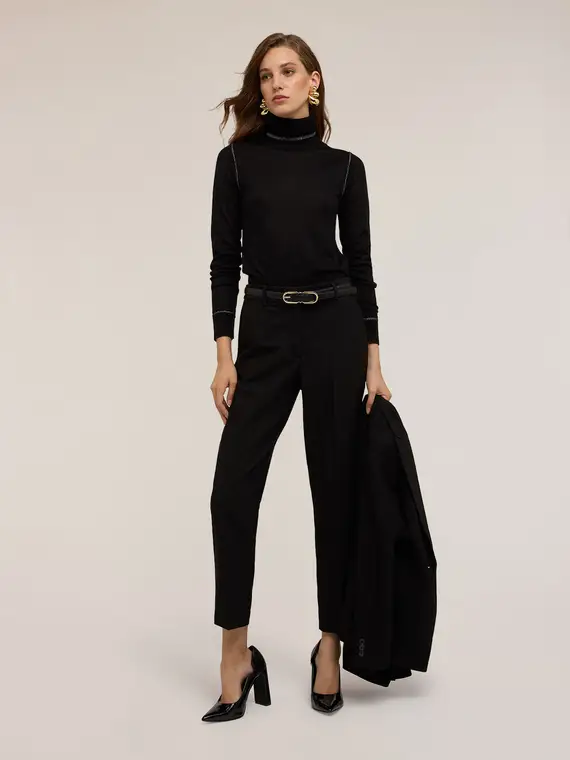 Maglia dolcevita misto seta Donna, Nero miniatura 3