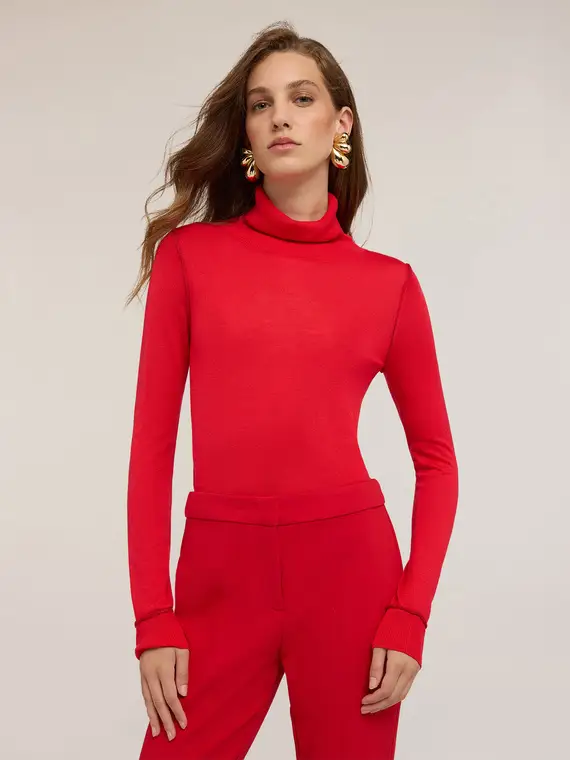Maglia dolcevita misto seta Donna, Rosso