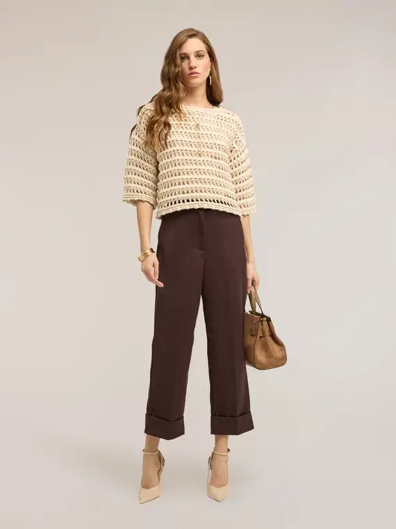 Maglia effetto crochet Donna, Beige