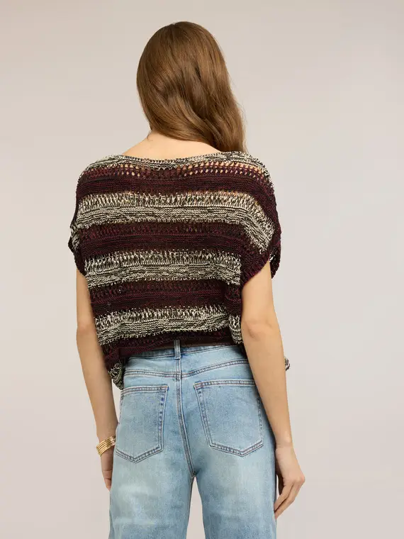 Maglia effetto traforato a righe Donna, Marrone miniatura 2