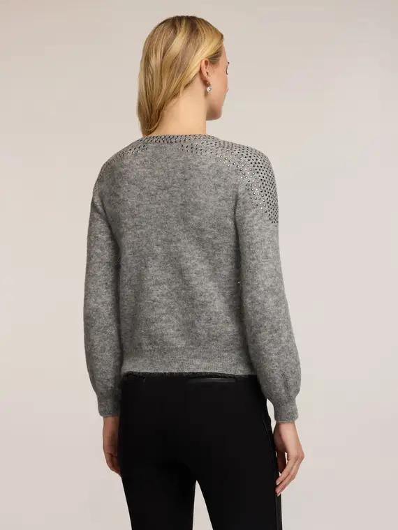 Maglia girocollo in mohair con borchie Donna, Grigio miniatura 2