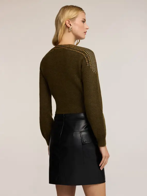 Maglia girocollo in mohair con borchie Donna, Verde militare miniatura 2