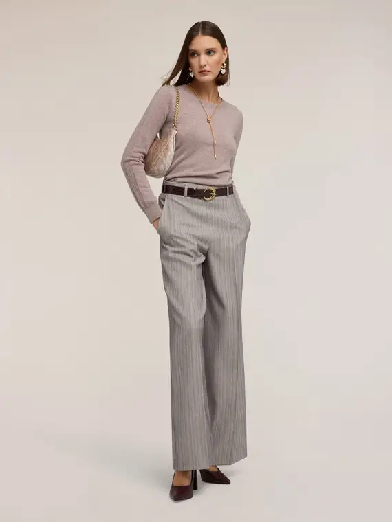 Maglia in cachemire con maniche a coste Donna, Beige