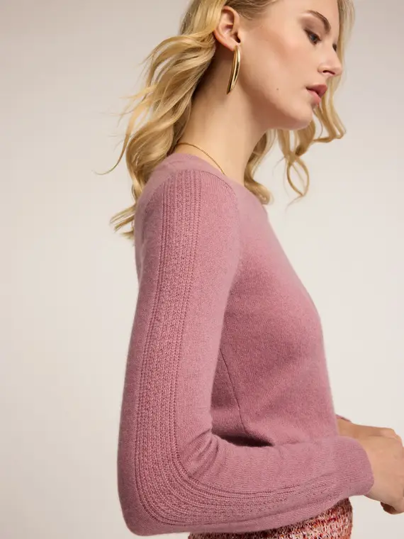 Maglia in cachemire con maniche a coste Donna, Rosa miniatura 3
