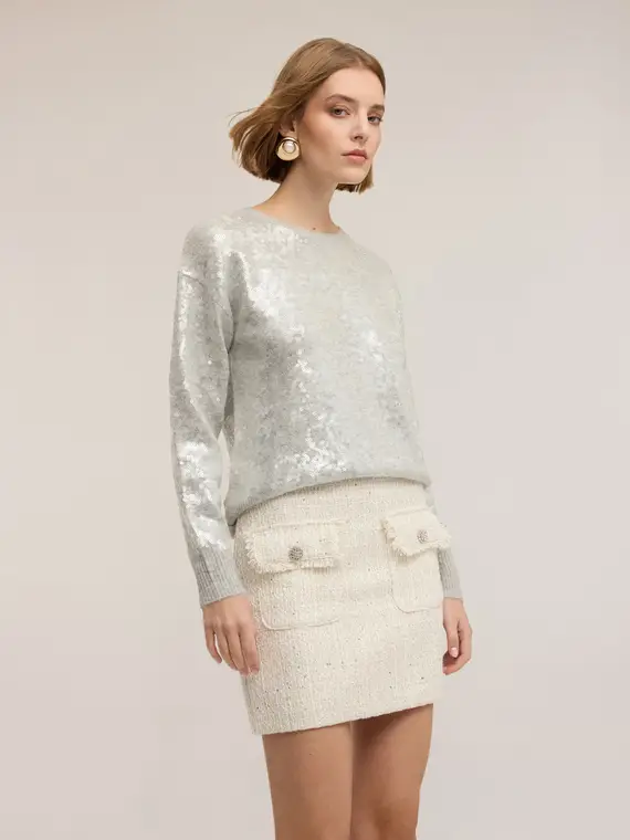 Maglia in filato con paillettes Donna, Argento miniatura 3