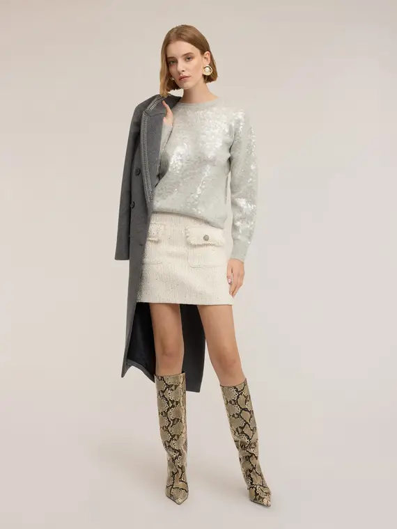Maglia in filato con paillettes Donna, Argento
