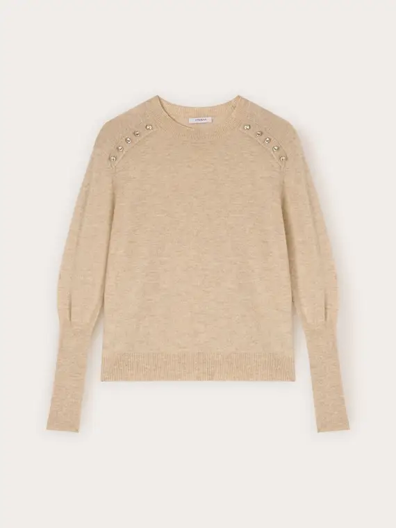 Maglia in misto lana con dettagli gioiello Donna, Beige