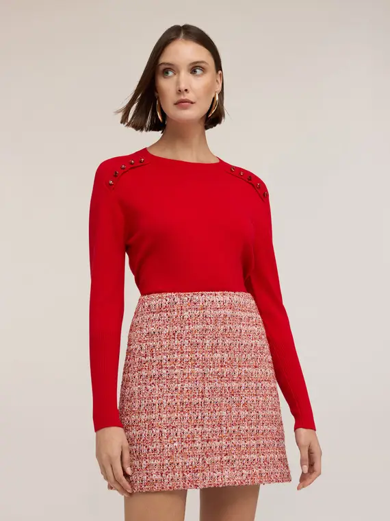 Maglia in misto lana con dettagli gioiello Donna, Rosso