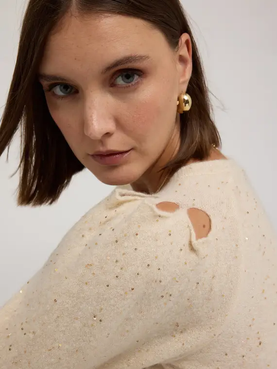 Maglia in mohair con paillettes Donna, Beige