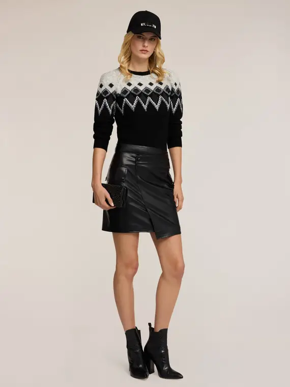 Maglia jacquard con maniche a palloncino Donna, Nero miniatura 3