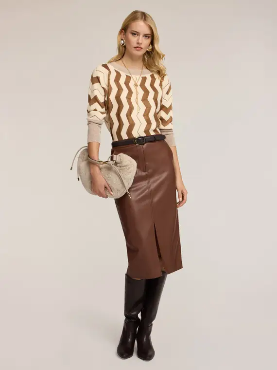 Maglia jacquard con motivo geometrico Donna, Beige miniatura 3