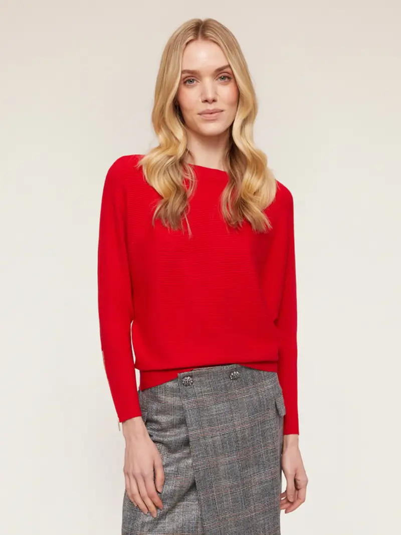 Motivi Maglia kimono a coste motivo zip Donna, Rosso, Taglia M