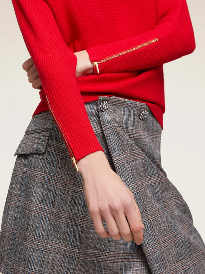 Motivi Maglia kimono a coste motivo zip Donna, Rosso, Taglia M miniatura 3