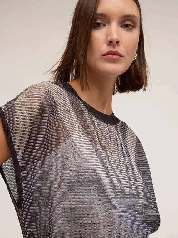 Maglia kimono fantasia geometrica con top Donna, Nero