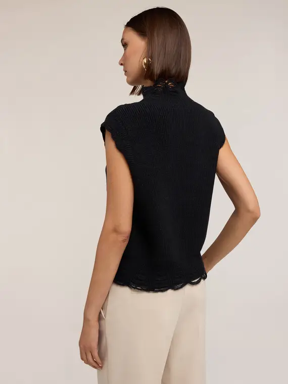 Maglia lavorata con collo alto Donna, Nero miniatura 2
