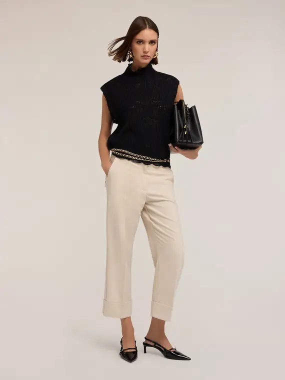 Maglia lavorata con collo alto Donna, Nero miniatura 3