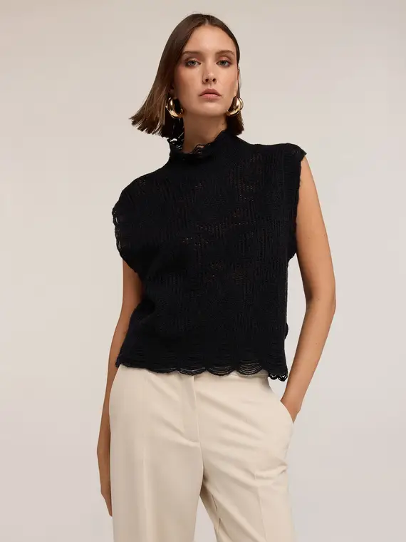 Maglia lavorata con collo alto Donna, Nero