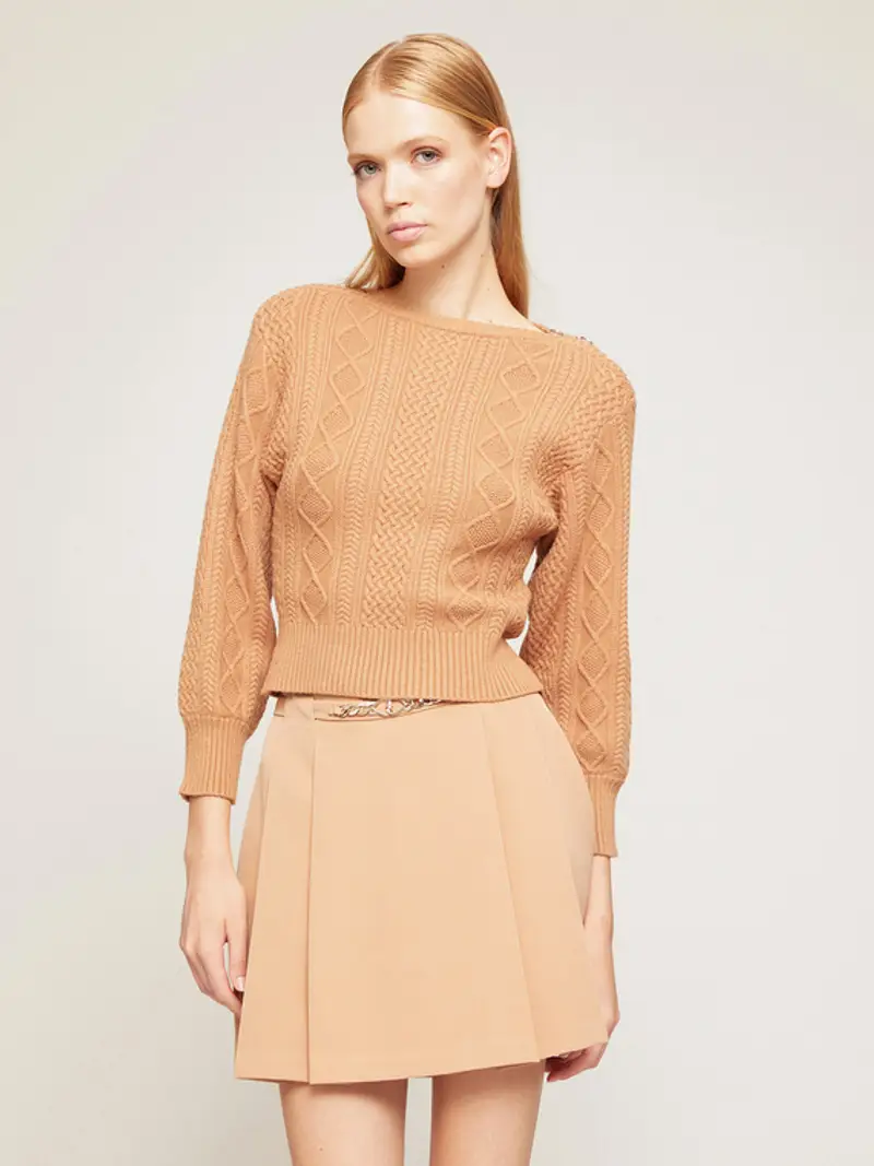 Motivi Maglia lavorata motivo bottoni Donna, Beige, Taglia S