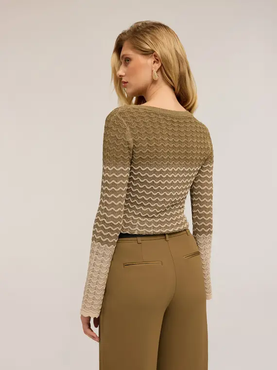 Maglia lavorazione chevron degradé Donna, Beige miniatura 2