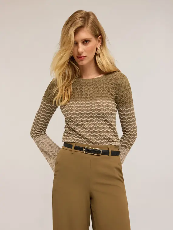 Maglia lavorazione chevron degradé Donna, Beige miniatura 3