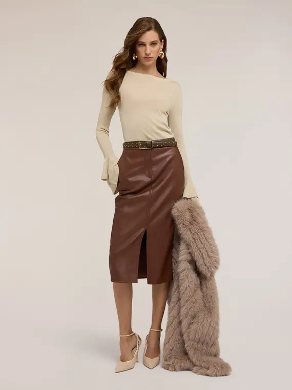 Maglia lurex con maniche a volants Donna, Beige miniatura 3