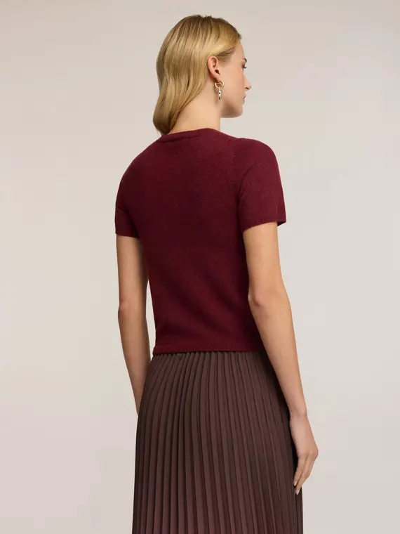 Maglia maniche corte in cachemire Donna, Bordeaux miniatura 2