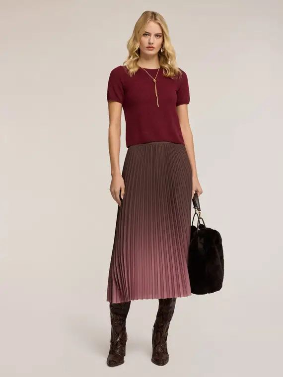 Maglia maniche corte in cachemire Donna, Bordeaux