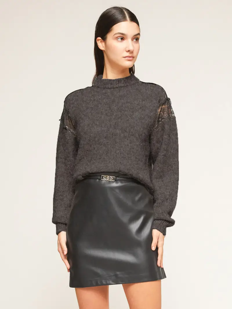 Motivi Maglia melangé con inserti in pizzo Donna, Grigio, Taglia M