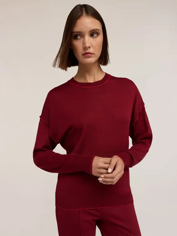 Maglia misto seta Donna, Bordeaux miniatura 3
