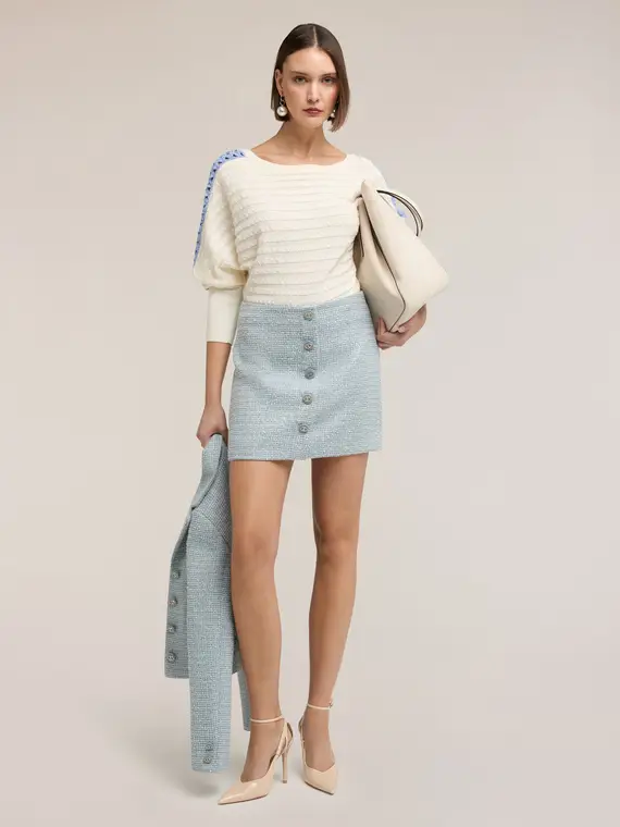 Maglia over con inserti traforati sulle maniche Donna, Bianco miniatura 3