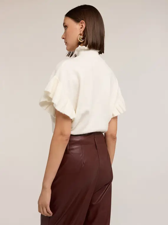 Maglia over con treccia e volant Donna, Bianco miniatura 2