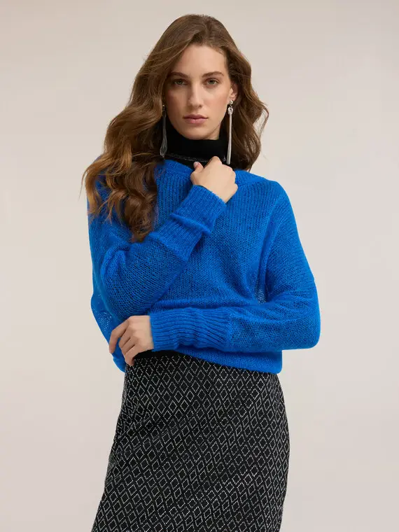 Maglia over misto mohair Donna, Bluette miniatura 3