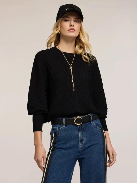 Maglia oversize plissé Donna, Nero