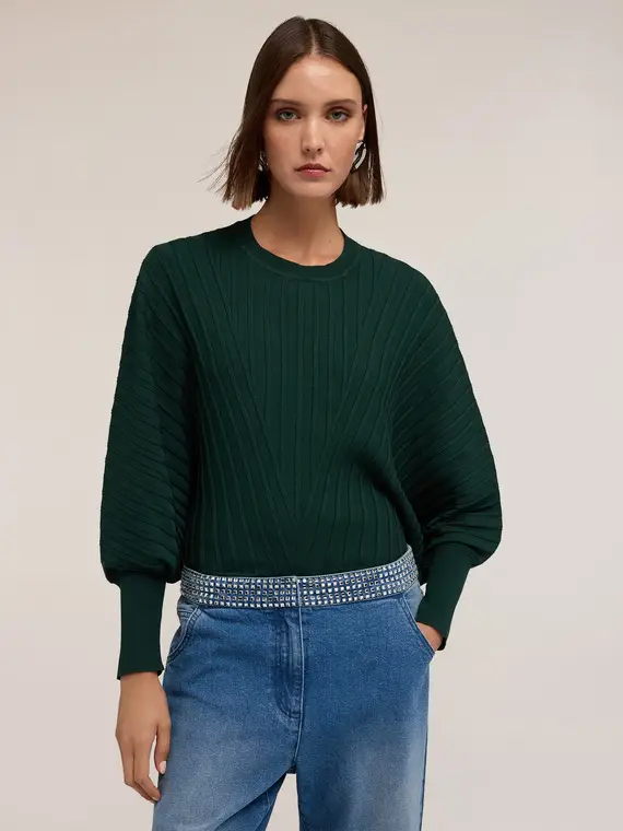 Maglia oversize plissé Donna, Verde miniatura 3