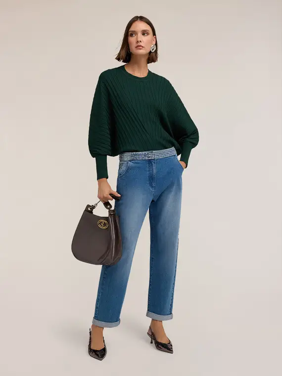 Maglia oversize plissé Donna, Verde