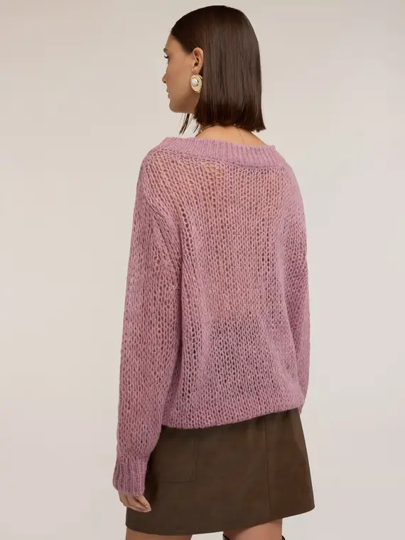 Maglia oversize traforata in mohair Donna, Rosa miniatura 2
