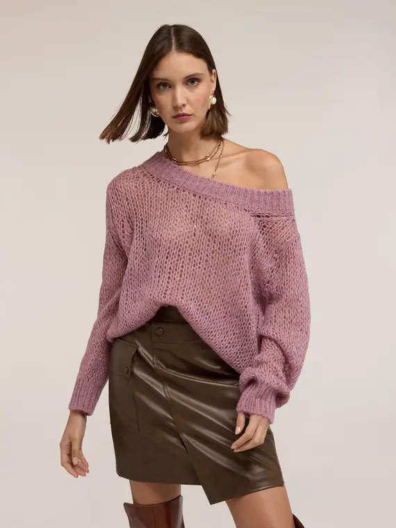 Maglia oversize traforata in mohair Donna, Rosa miniatura 3