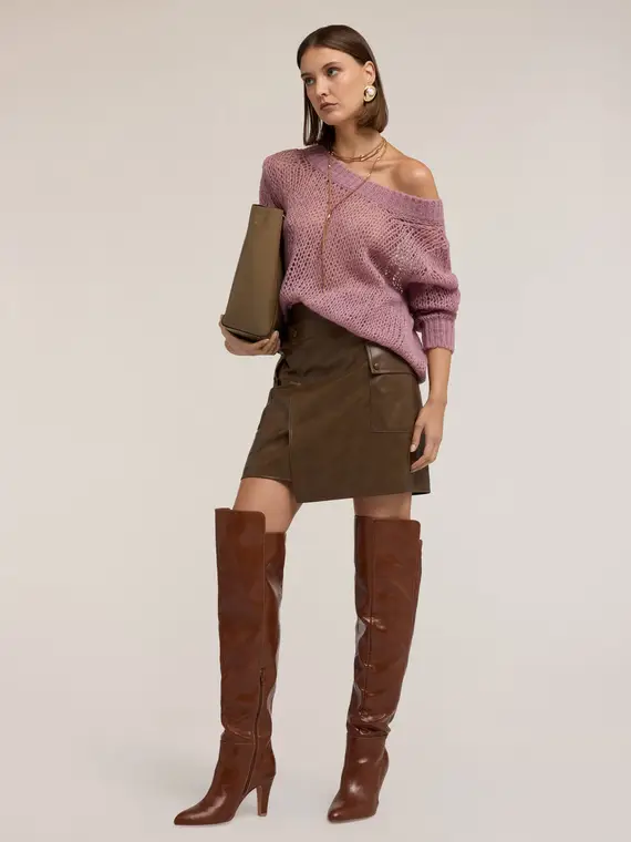 Maglia oversize traforata in mohair Donna, Rosa