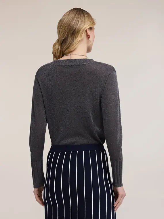 Maglia scollo a v in filato lurex Donna, Grigio miniatura 2