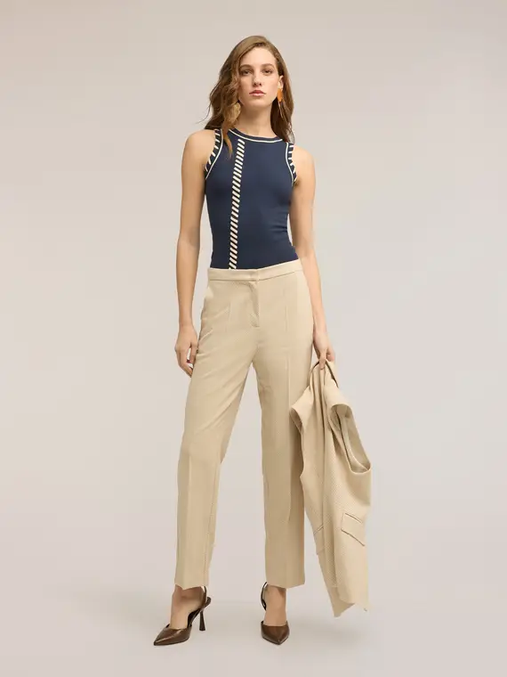 Maglia senza maniche con impunture decorative Donna, Blu miniatura 3